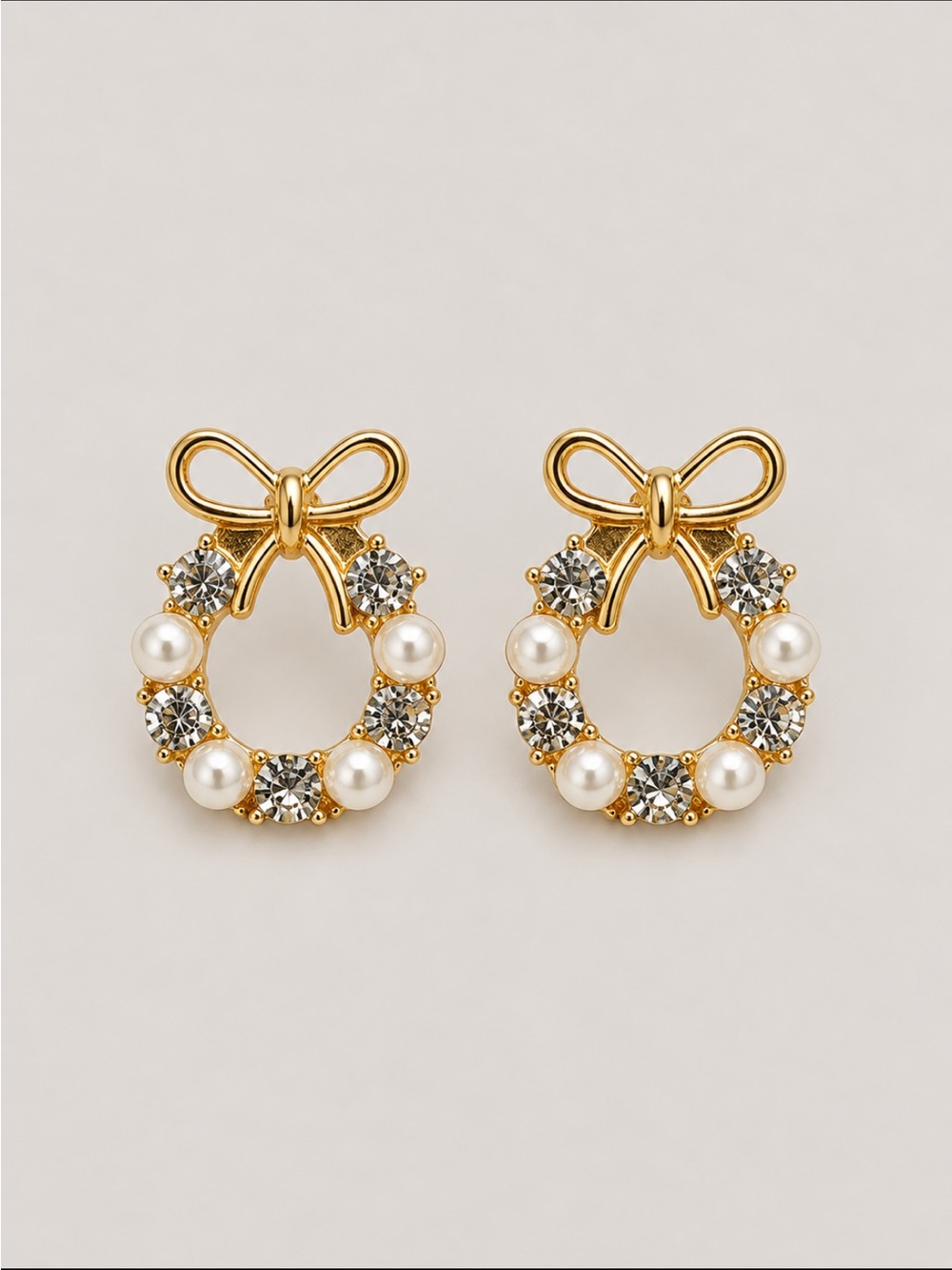 New! Gold Rhinestone Bow Wreath Post Earrings NWOT